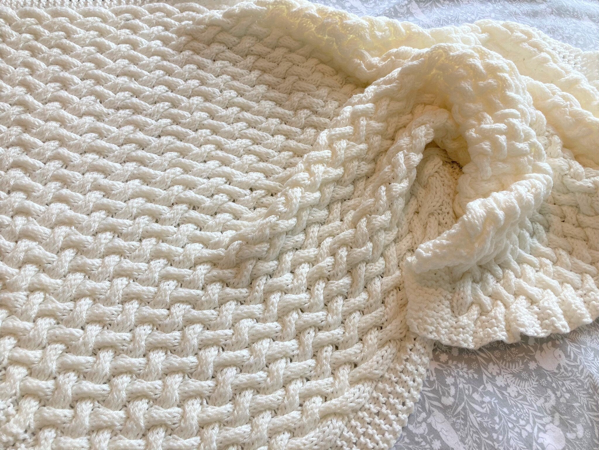 Knitting Pattern ~ Wicker Basketweave ~ Baby Blanket ~ Multiple Sizes ~ ENGLISH ~  PDF Download