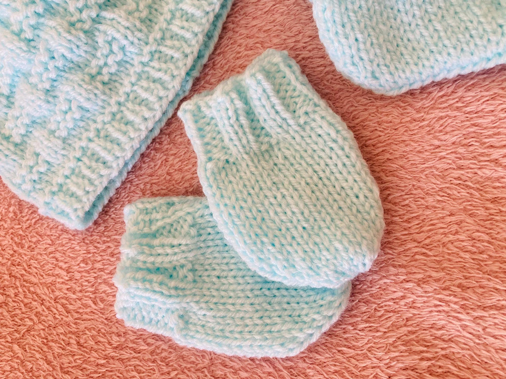 Knitting pattern ~ Easy Weave New Baby Set /  Hat , Mittens and Bootees ~ ENGLISH ~ PDF Download