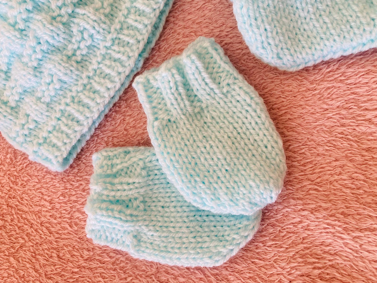 Knitting pattern ~ Easy Weave New Baby Set /  Hat , Mittens and Bootees ~ ENGLISH ~ PDF Download