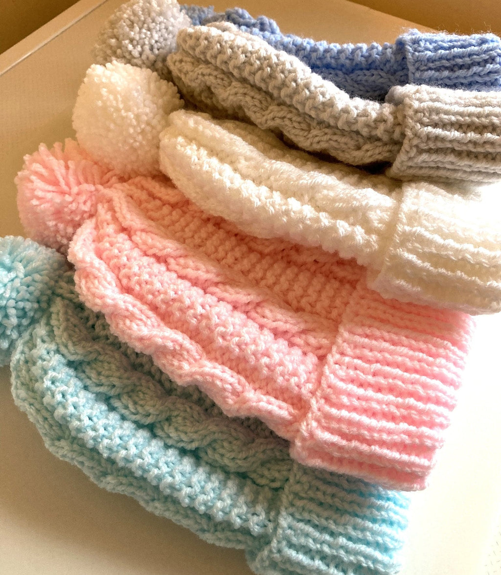 Knitting pattern ~ Cables & Garter Pom-Pom Hat ~ Ladies ~Knitting pattern ~ ENGLISH ~ PDF Download