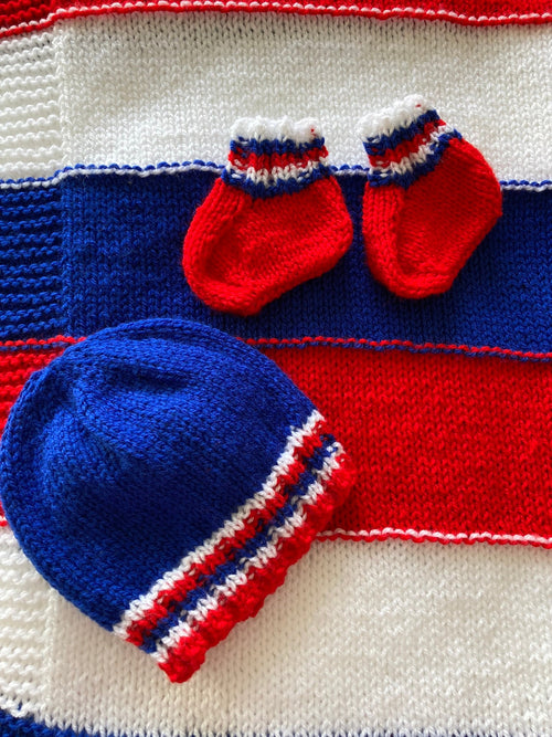 Knitting pattern ~ Bold Stripes Baby Blanket , Hat & Bootees Set ~ DK Yarn ~ ENGLISH ~ PDF Download