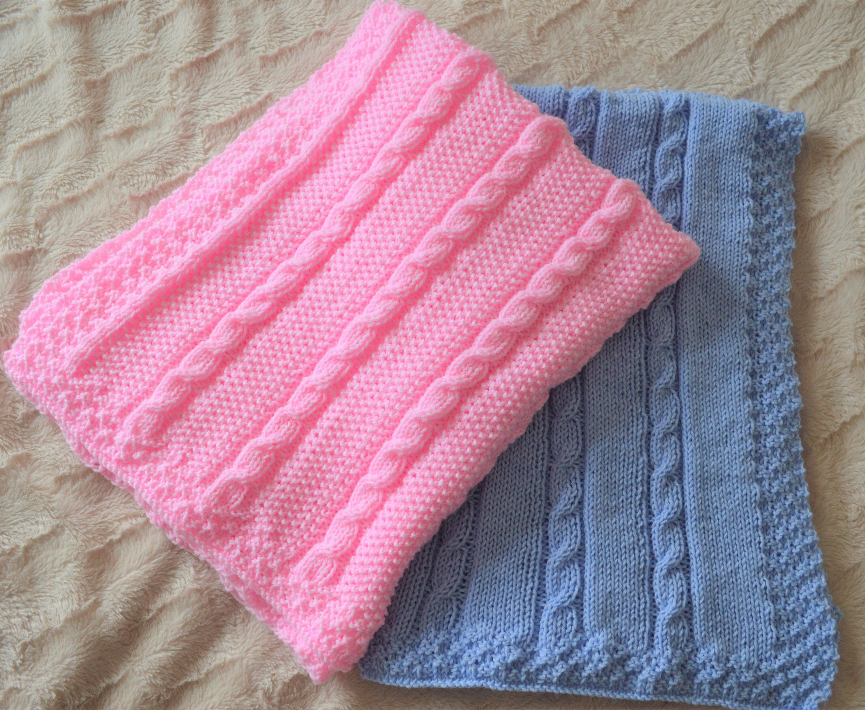 Knitting pattern ~ Cable Baby Blankets ~ Two simple designs in DK yarn ~ ENGLISH PDF Download