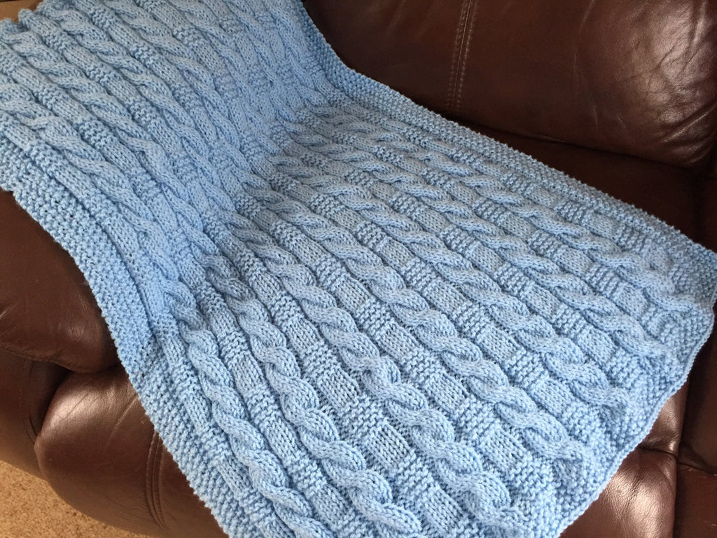 Knitting pattern ~ Cable & Garter Stitch Baby Blanket  ~ ENGLISH ~  PDF Download