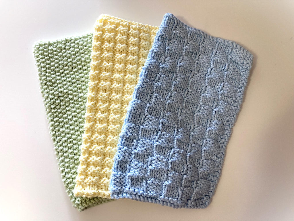 Knitting pattern ~  Cotton Kitchen Cloths / Dishcloths ~ 3 Designs ~ ENGLISH ~  PDF Download
