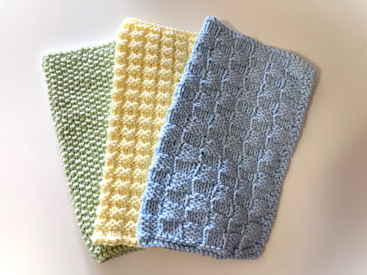 Knitting pattern ~  Cotton Kitchen Cloths / Dishcloths ~ 3 Designs ~ ENGLISH ~  PDF Download