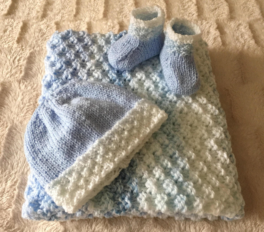 Knitting pattern ~ Colour Change New Baby Blanket Set ~ ENGLISH ~ PDF Download