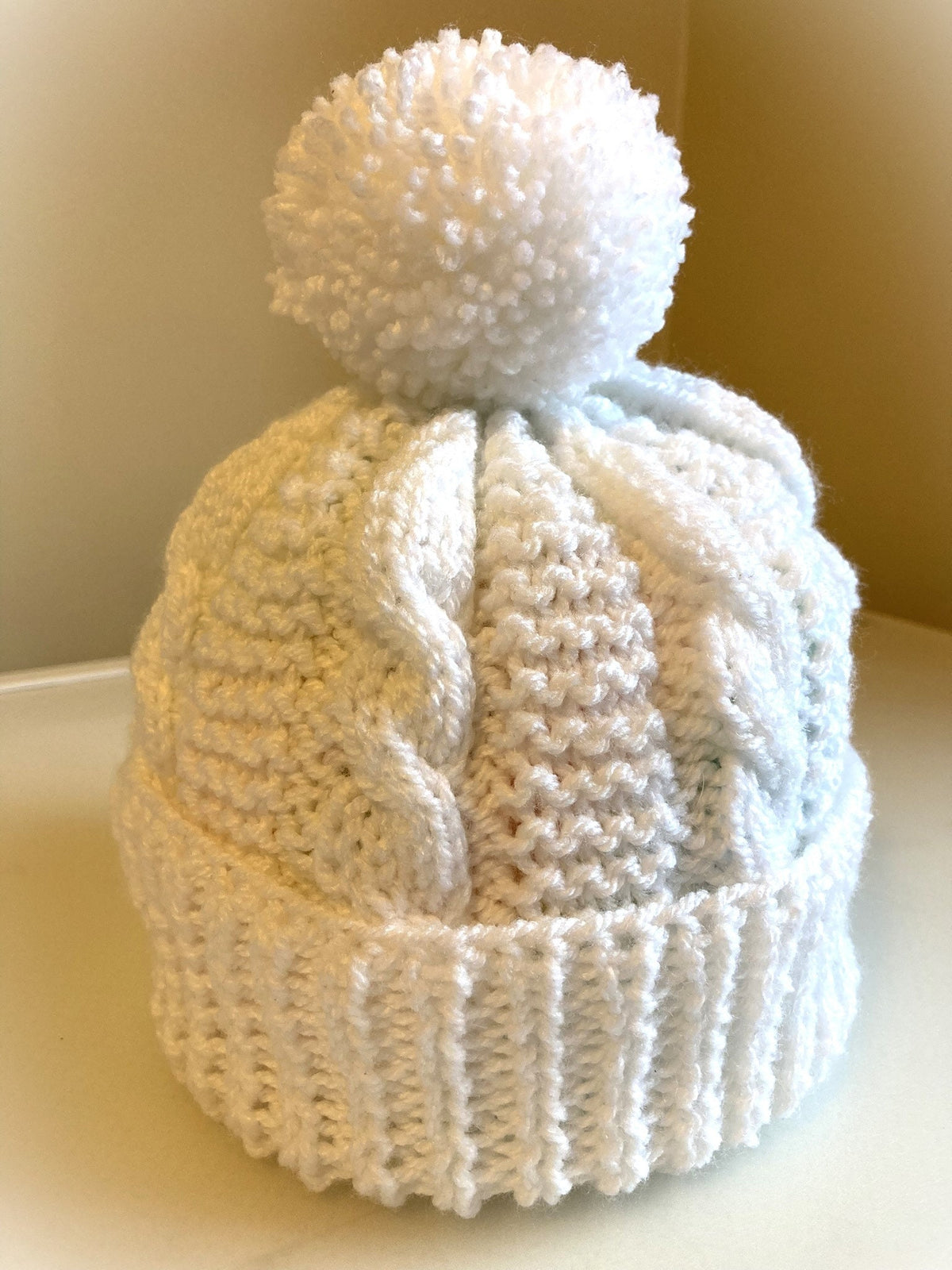 Knitting pattern ~ Cables & Garter Pom-Pom Hat ~ Ladies ~Knitting pattern ~ ENGLISH ~ PDF Download
