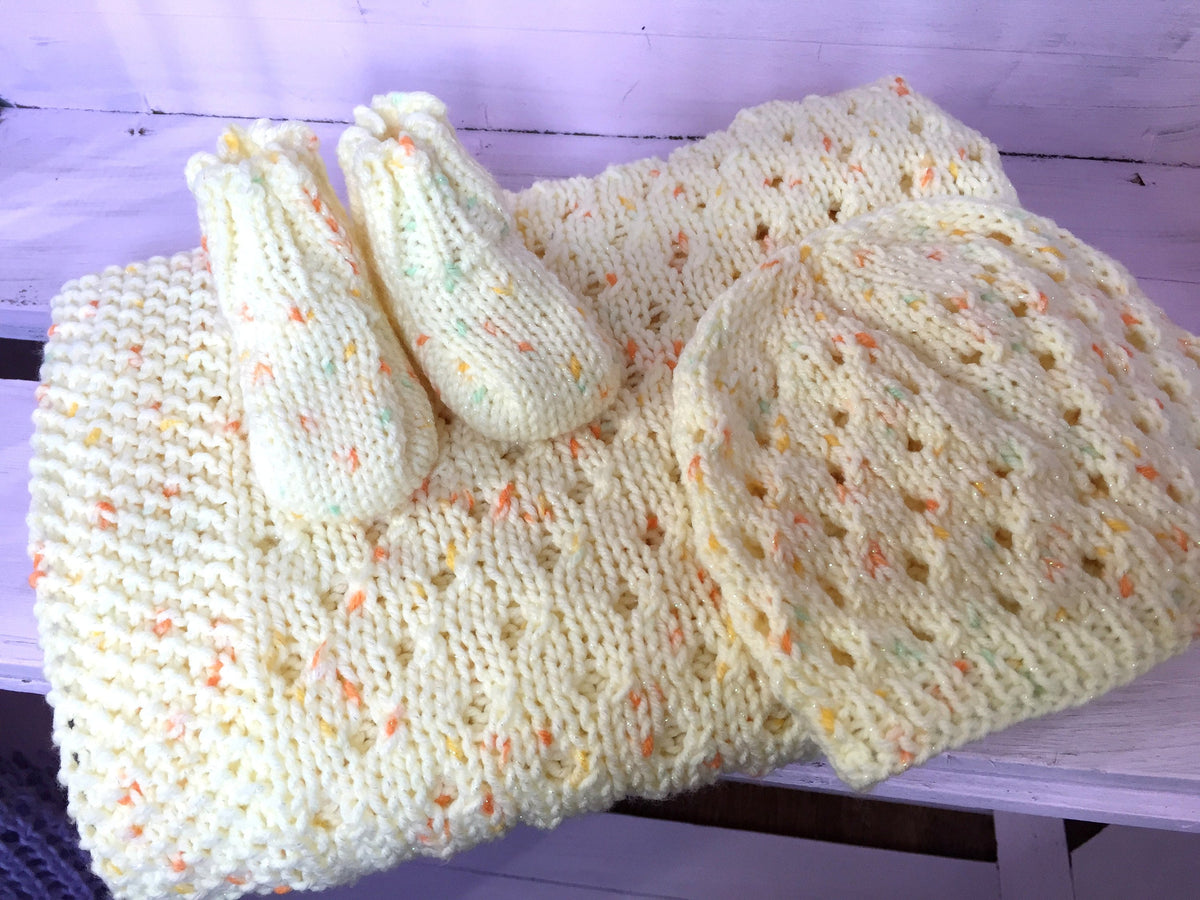 Knitting pattern ~ Easy Eyelets Baby Blanket Set  ~ ENGLISH ~ PDF Download