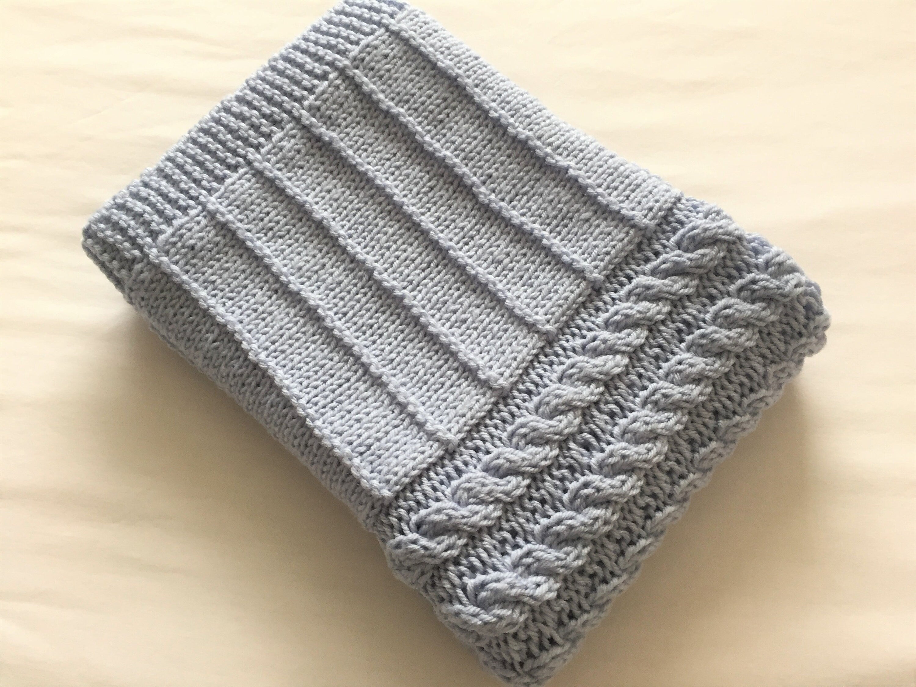 Knitting pattern ~ Cables & Stripes Easy Baby Blanket ~ DK Yarn. ~ ENGLISH ~  PDF Download