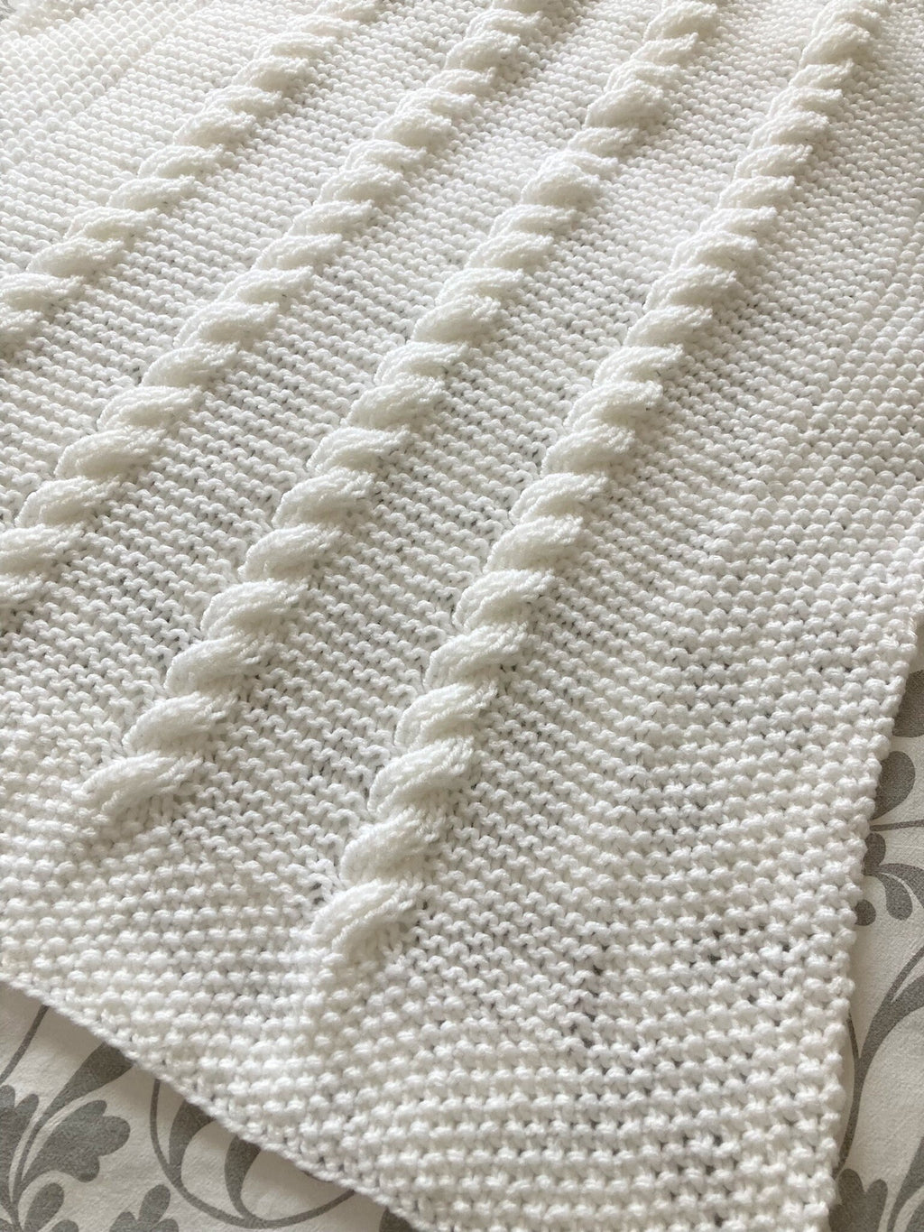 Knitting pattern ~ Reversible Cable Baby Blanket ~Easy to Knit ~ ENGLISH ~  PDF Download