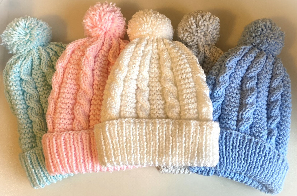 Knitting pattern ~ Cables & Garter Pom-Pom Hat ~ Ladies ~Knitting pattern ~ ENGLISH ~ PDF Download