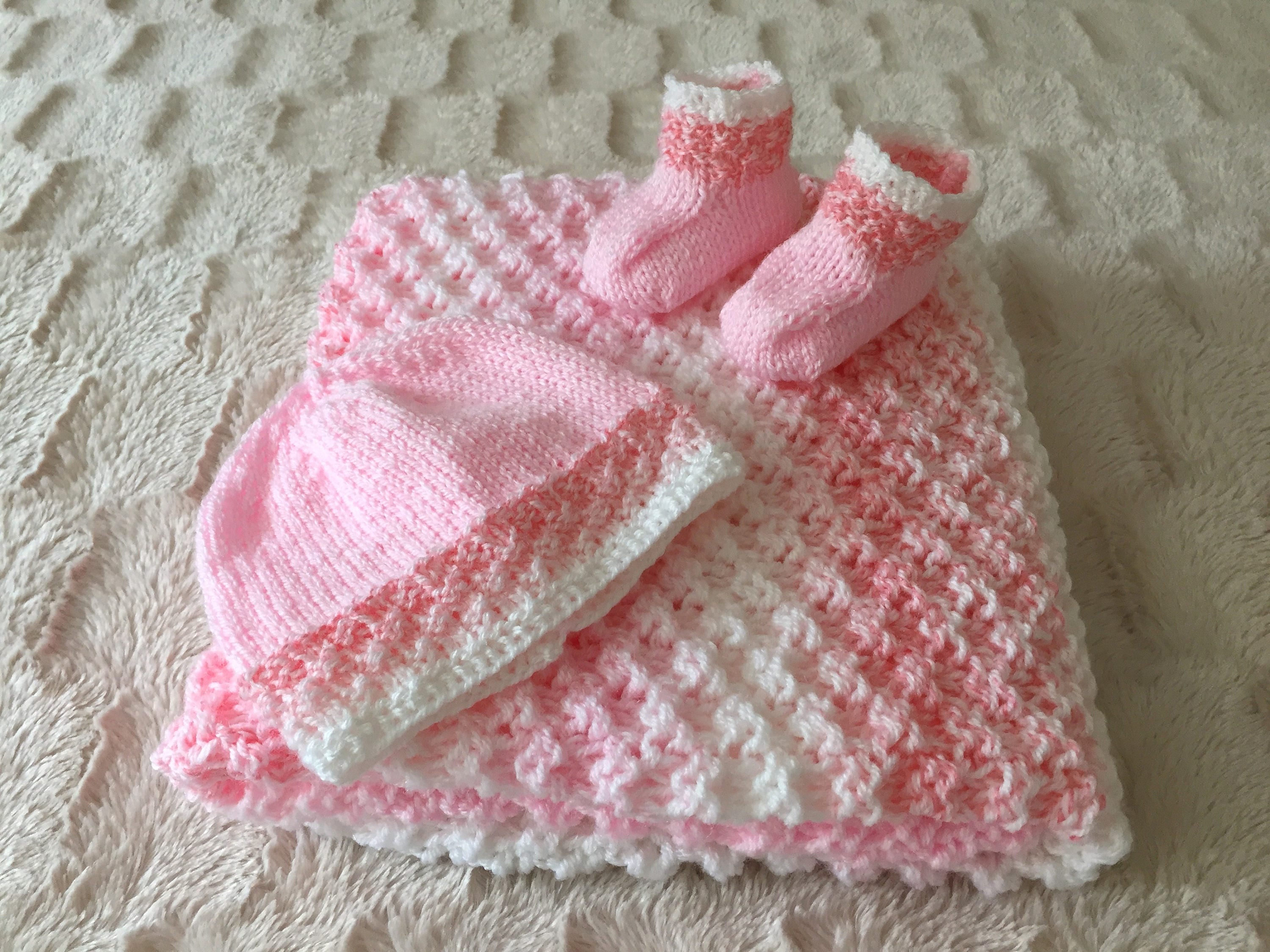 Knitting pattern ~ Colour Change New Baby Blanket Set ~ ENGLISH ~ PDF Download