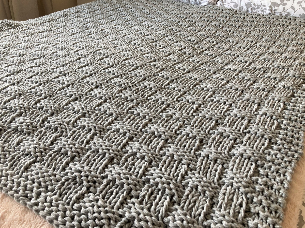 Knitting pattern ~  Chunky Basket Weave Blanket / Sofa Throw ~ ENGLISH ~ PDF Download