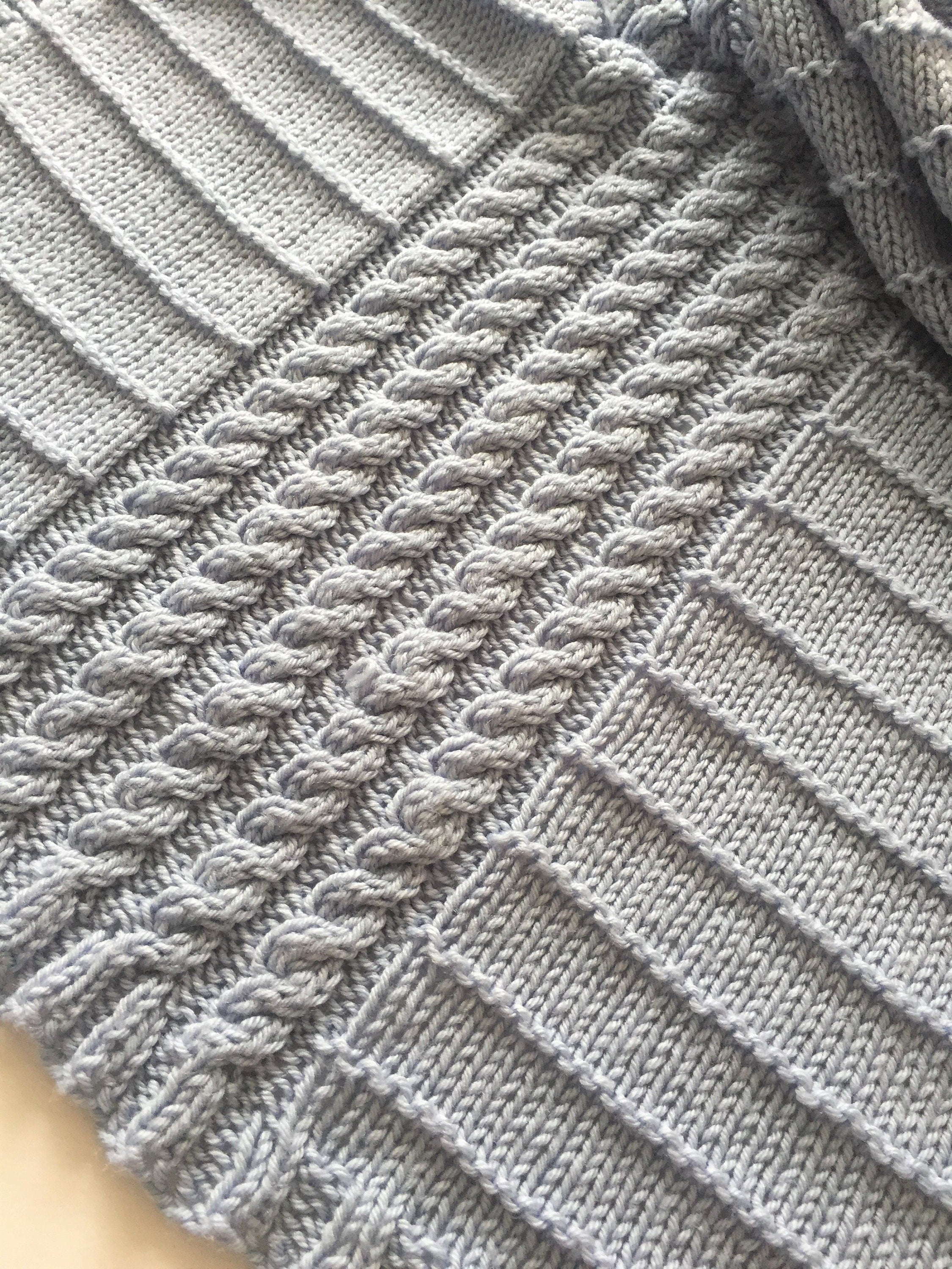 Knitting pattern ~ Cables & Stripes Easy Baby Blanket ~ DK Yarn. ~ ENGLISH ~  PDF Download