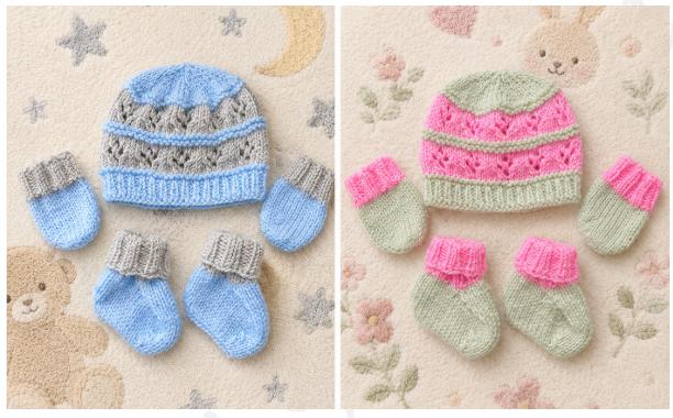 Knitting pattern ~ Alana Baby Set /  Hat , Mittens and Bootees ~ ENGLISH ~ PDF Download
