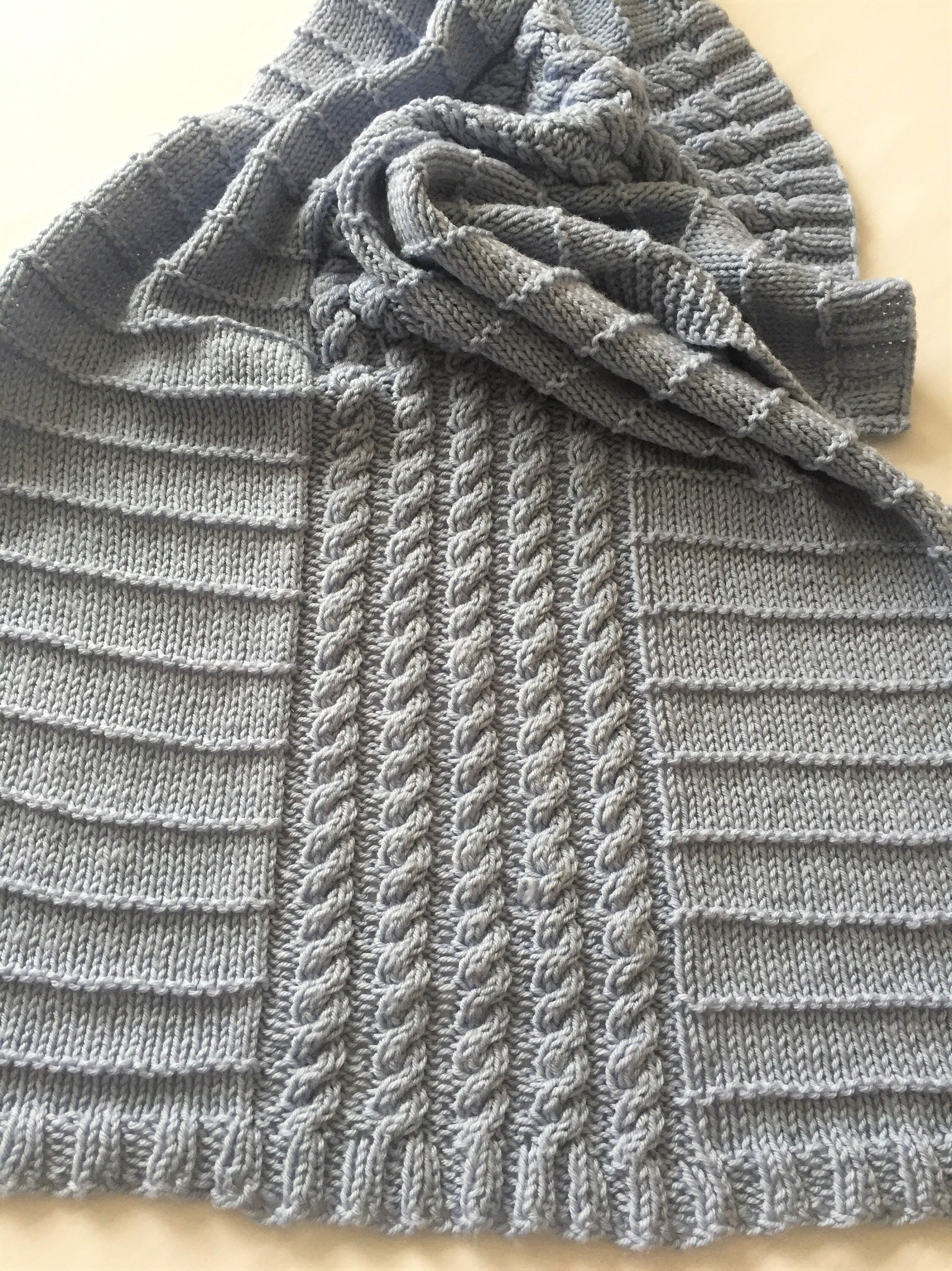 Knitting pattern ~ Cables & Stripes Easy Baby Blanket ~ DK Yarn. ~ ENGLISH ~  PDF Download