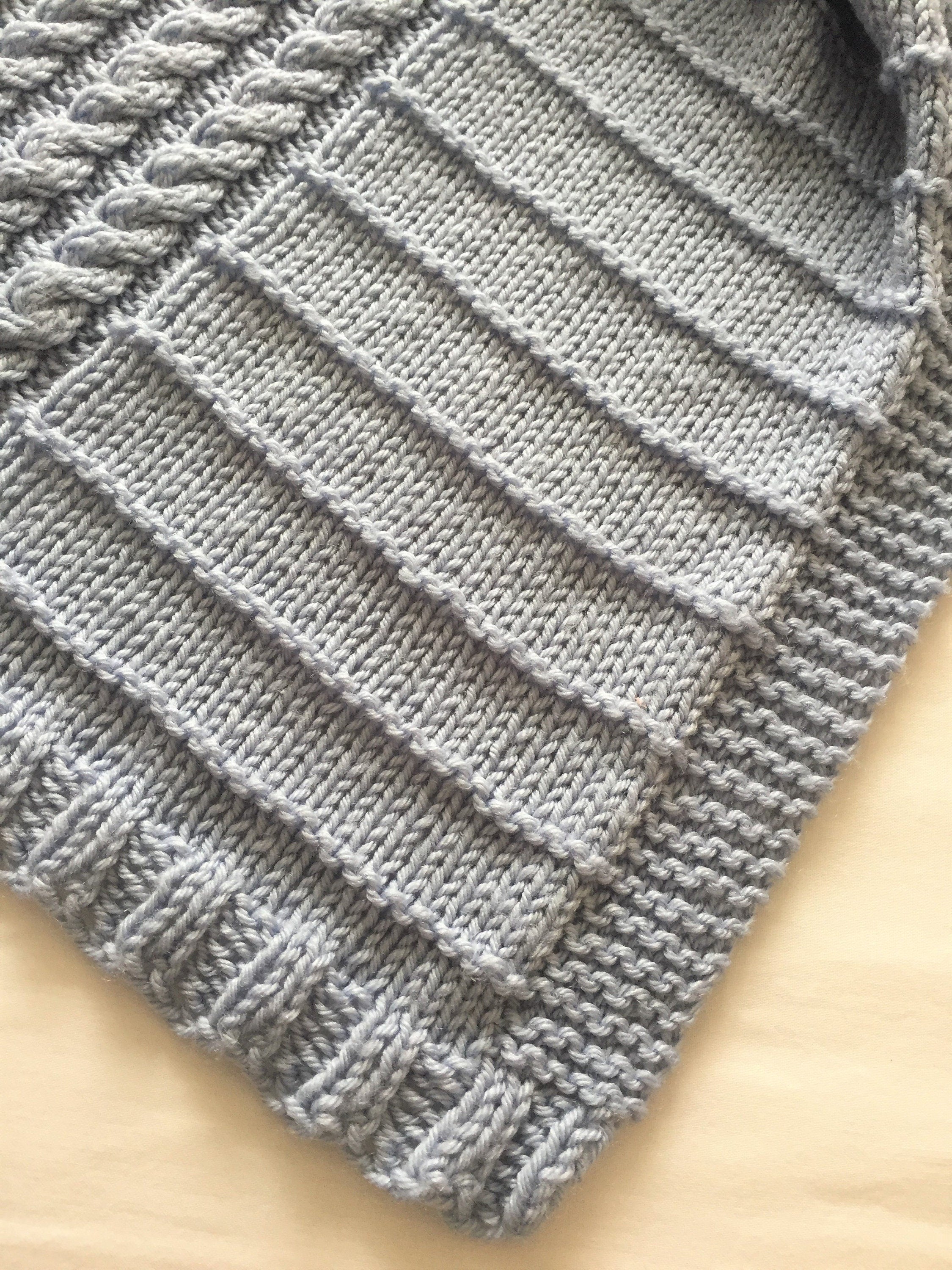 Knitting pattern ~ Cables & Stripes Easy Baby Blanket ~ DK Yarn. ~ ENGLISH ~  PDF Download