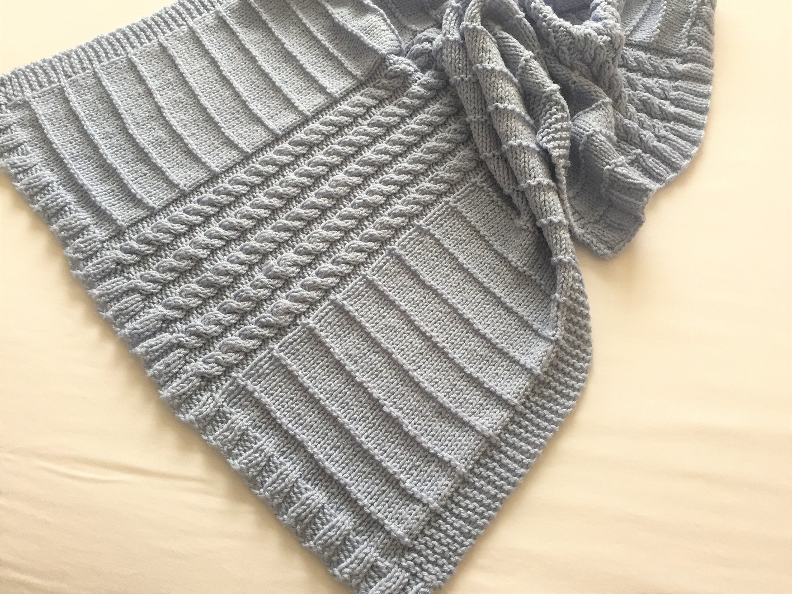 Knitting pattern ~ Cables & Stripes Easy Baby Blanket ~ DK Yarn. ~ ENGLISH ~  PDF Download