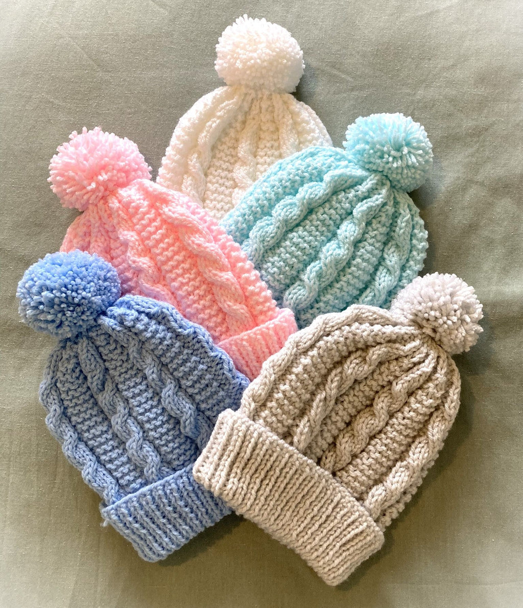 Knitting pattern ~ Cables & Garter Pom-Pom Hat ~ Ladies ~Knitting pattern ~ ENGLISH ~ PDF Download