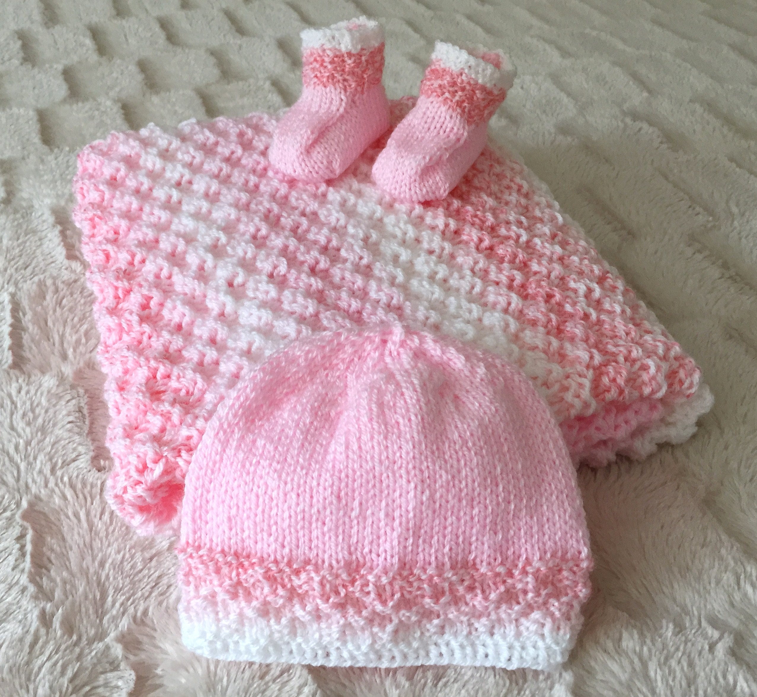 Knitting pattern ~ Colour Change New Baby Blanket Set ~ ENGLISH ~ PDF Download
