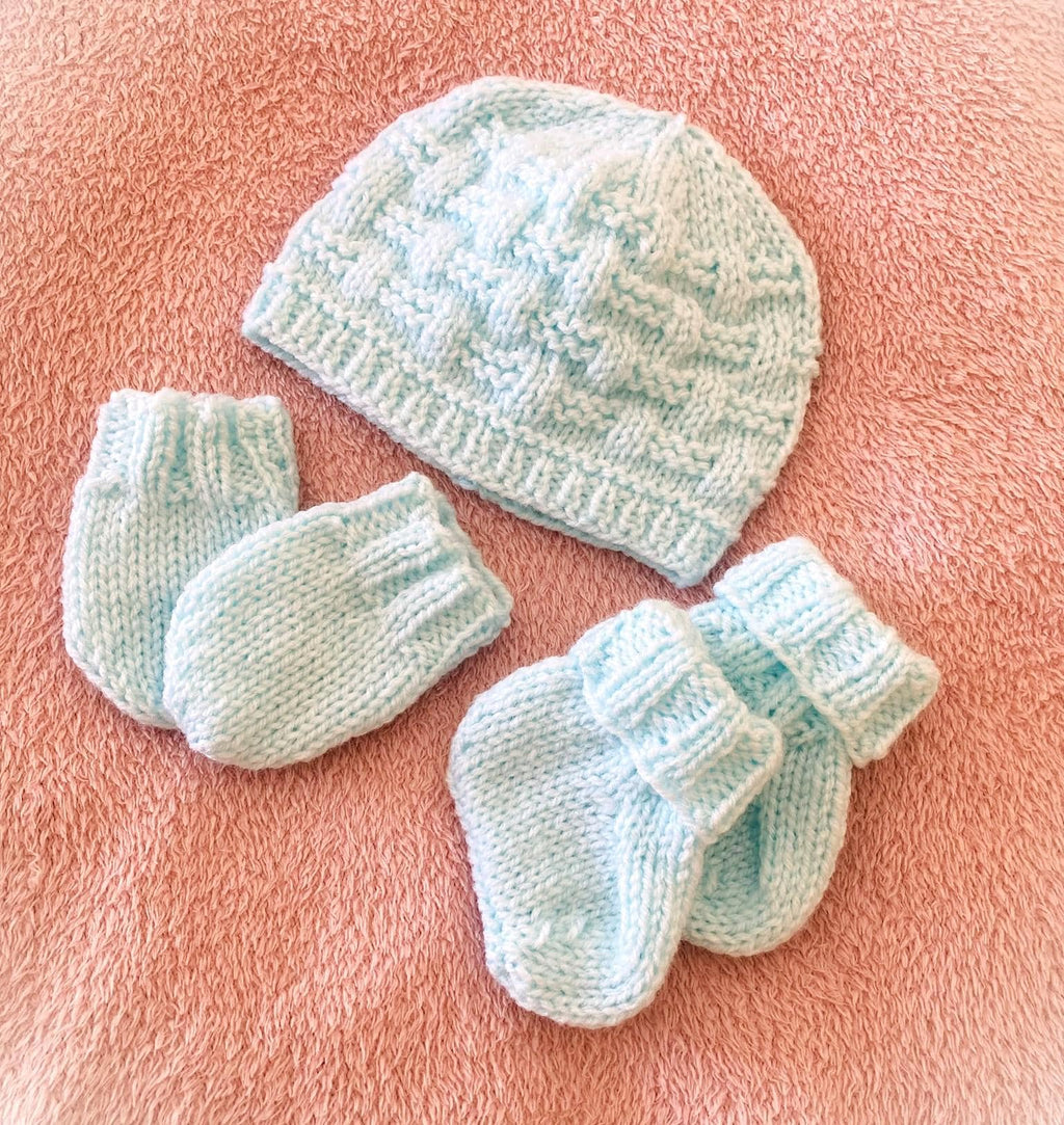 Knitting pattern ~ Easy Weave New Baby Set /  Hat , Mittens and Bootees ~ ENGLISH ~ PDF Download
